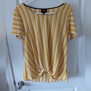 Yellow striped knotted front blouse
